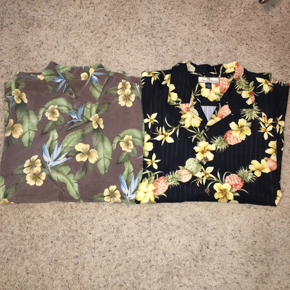Two (2) TOMMY BAHAMA Hawaiian Shirts - Sz XL Silk